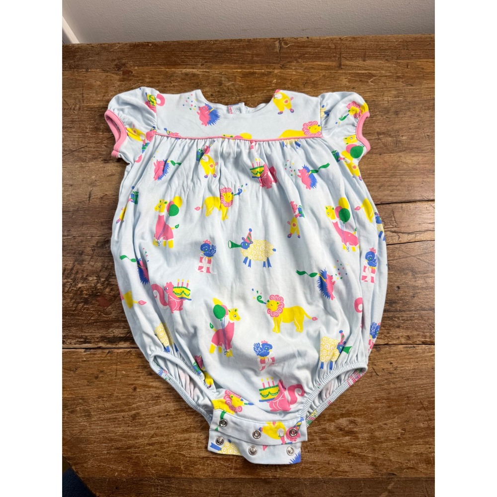 The Beaufort Bonnet Company Party Animal Blue Pima Cotton Bubble Romper 2T Girl